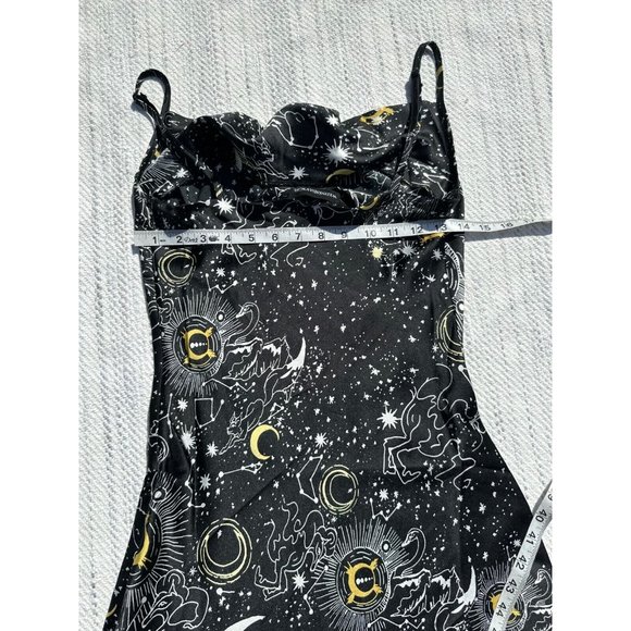 Wednesday's Girl Slip Dress Women's Extra Small Black Celestial Print Cowl Neck - Picture 7 of 7